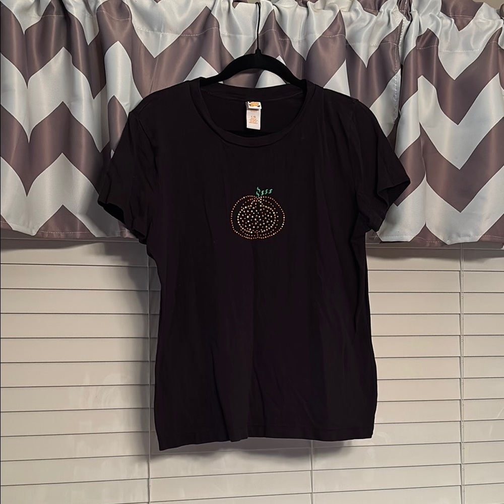 Black T-Shirt with Pumpkin Design